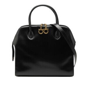 Salvatore Ferragamo Gancini Handbag Shoulder Bag 2WAY AK 5645 Black Leather W...